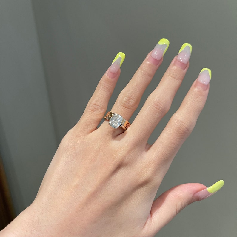 3.0CT Elongated Cushion Cut Diamond Hidden Halo Moissanite Engagement Ring