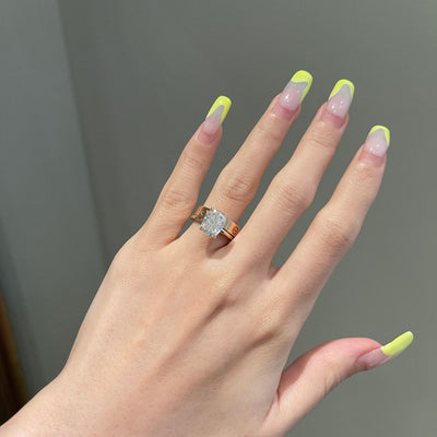 3.0CT Elongated Cushion Cut Diamond Hidden Halo Moissanite Engagement Ring