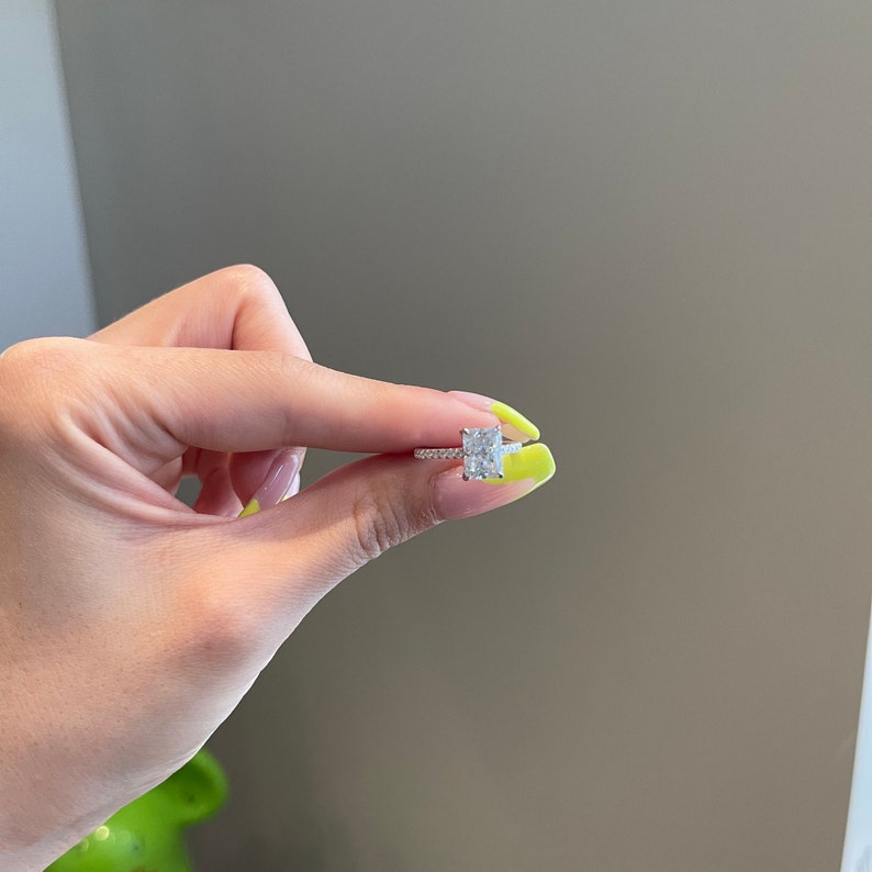 Emerald Cut Diamond Pave Moissanite Engagement Ring