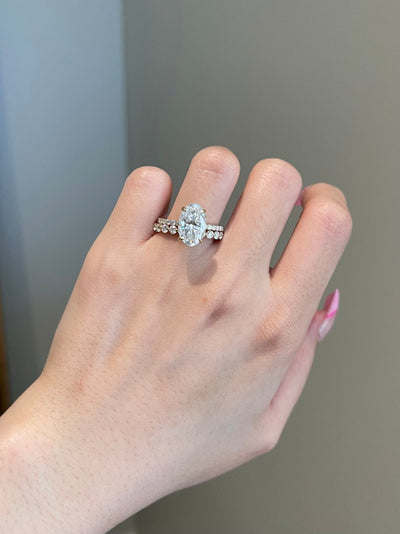 4CT Elongated Oval Cut Pave Moissanite Diamond Engagement Ring