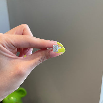 Emerald Cut Diamond Pave Moissanite Engagement Ring