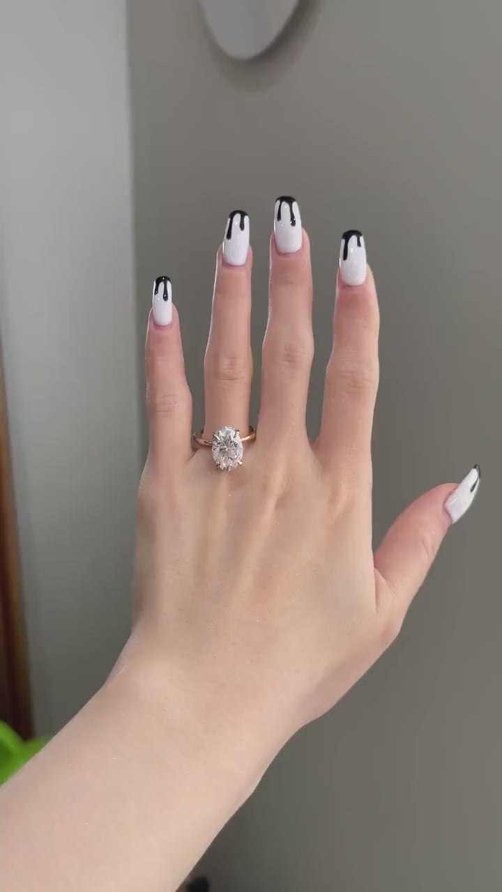 5.0CT Elongated Oval Diamond Hidden Halo Moissanite Engagement Ring