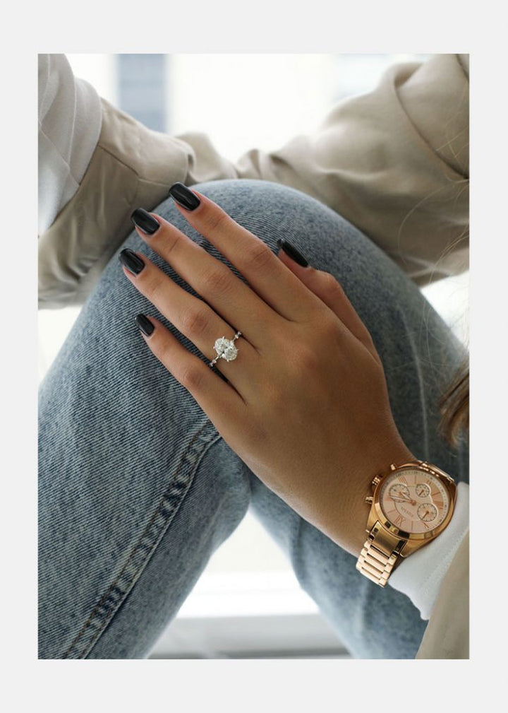 2.0ct Oval Cut Moissanite Diamond Pave Engagement Ring