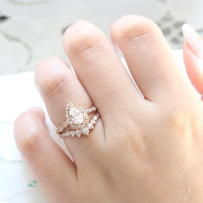 Pear cut moissanite with bridal band set 14k in rose gold