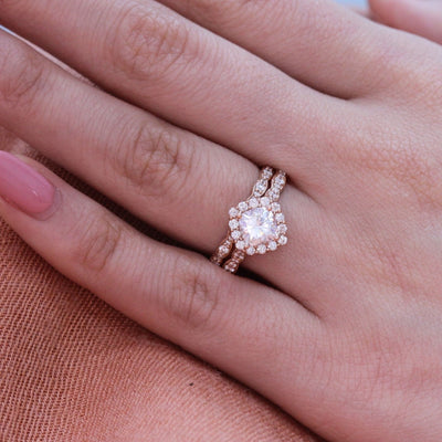 Cushion Cut Moissanite Ring With Halo Diamond Band