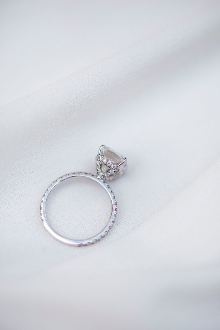 3.15 CT Cushion cut Hidden Halo Moissanite Engagement Ring