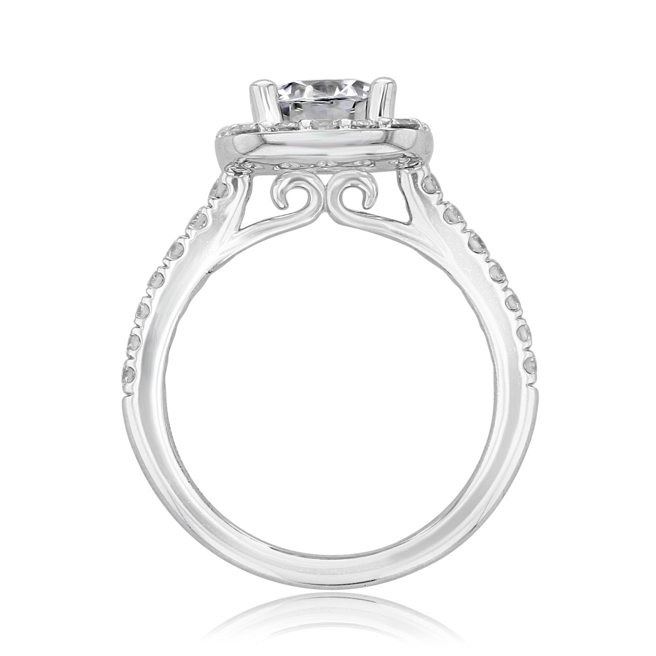 1.50CT Round Cut Halo Moissanite Engagement Ring in 18K White Gold