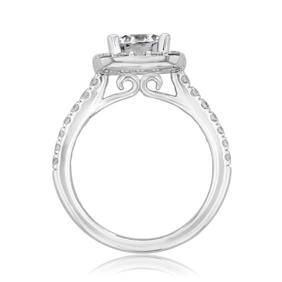 1.50CT Round Cut Halo Moissanite Engagement Ring in 18K White Gold