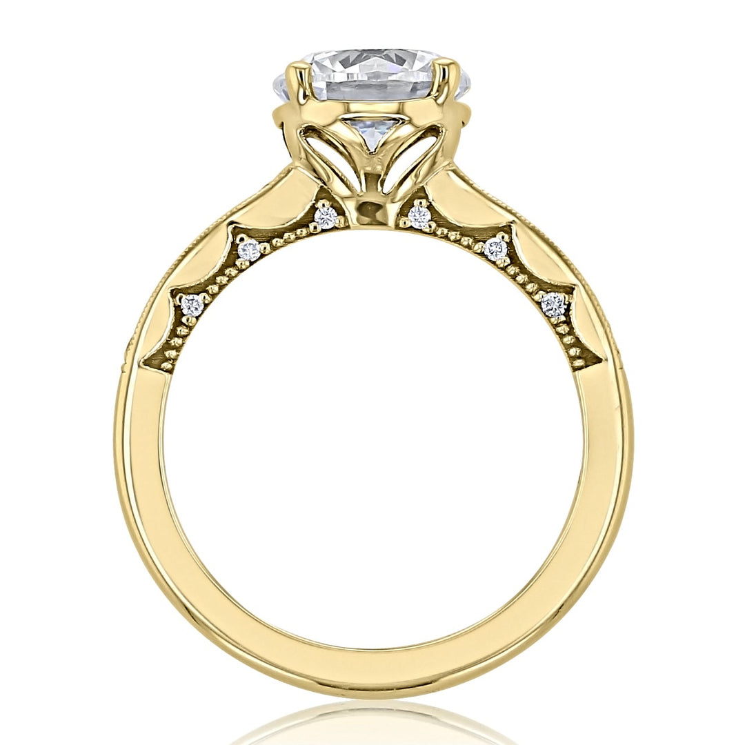 2.0CT Round Cut Vintage Style Moissanite Engagement Ring