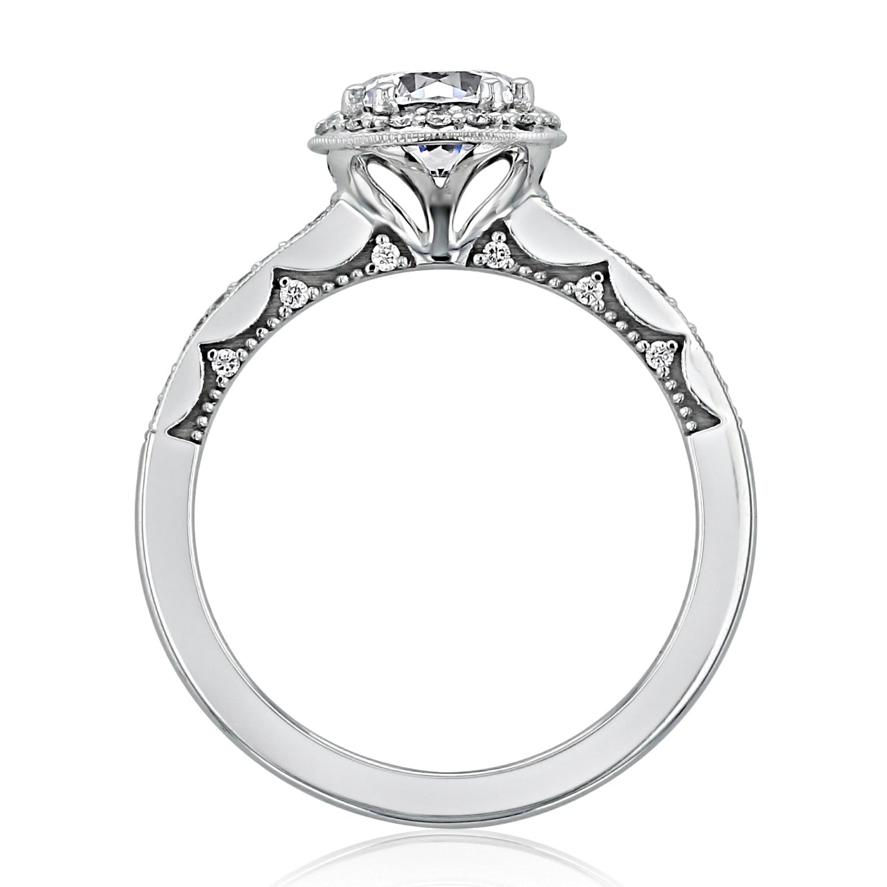 1.35CT Round Cut Halo Moissanite Engagement Ring in 18K White Gold