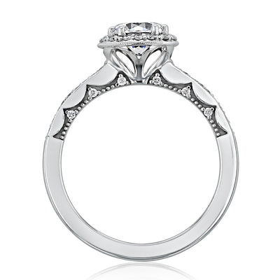 1.35CT Round Cut Halo Moissanite Engagement Ring in 18K White Gold