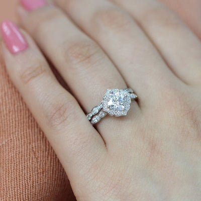 Cushion Cut Moissanite Ring With Diamond Band