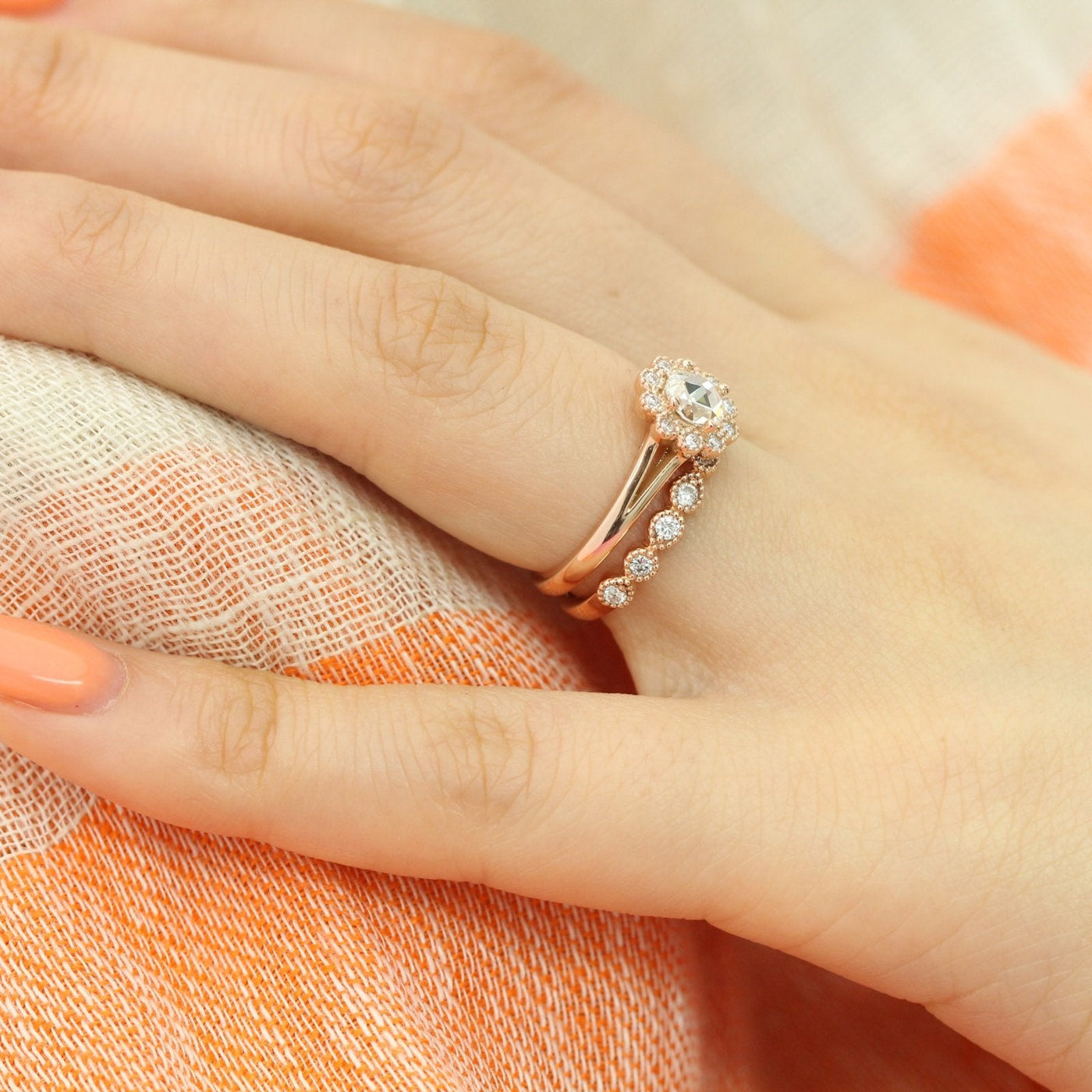 Round Cut Moissanite Ring With  Diamond Band