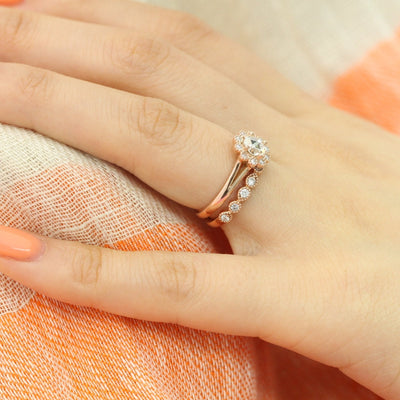 Round Cut Moissanite Ring With  Diamond Band