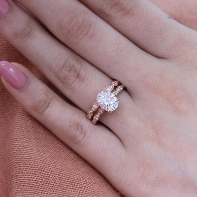 2.0ct Oval Moissanite Double Claw Ring with Matching Wedding Band