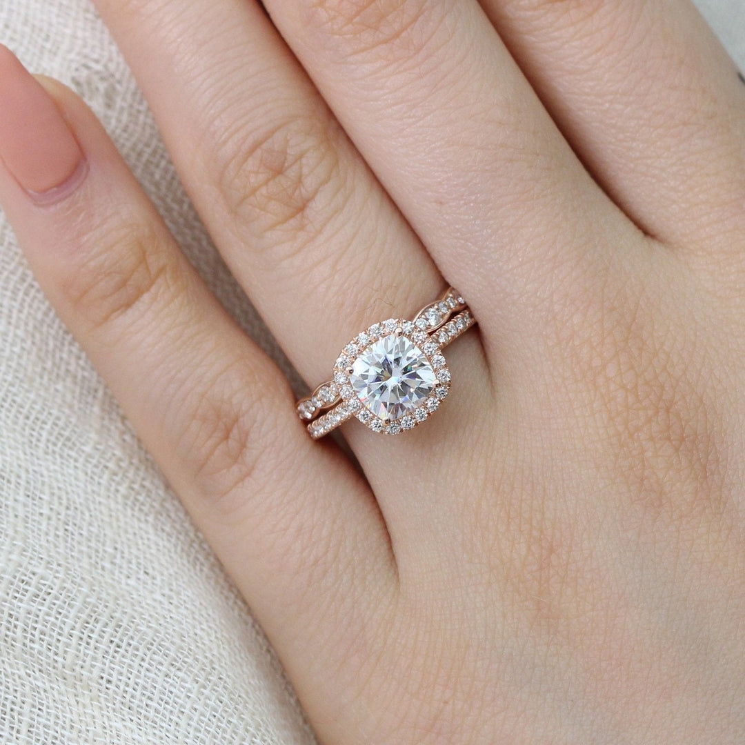 Cushion Cut Halo Pave Ring With Scalloped Diamond Band