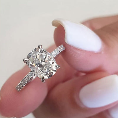 2.0ct Oval Moissanite Diamond Hidden Halo Engagement Ring