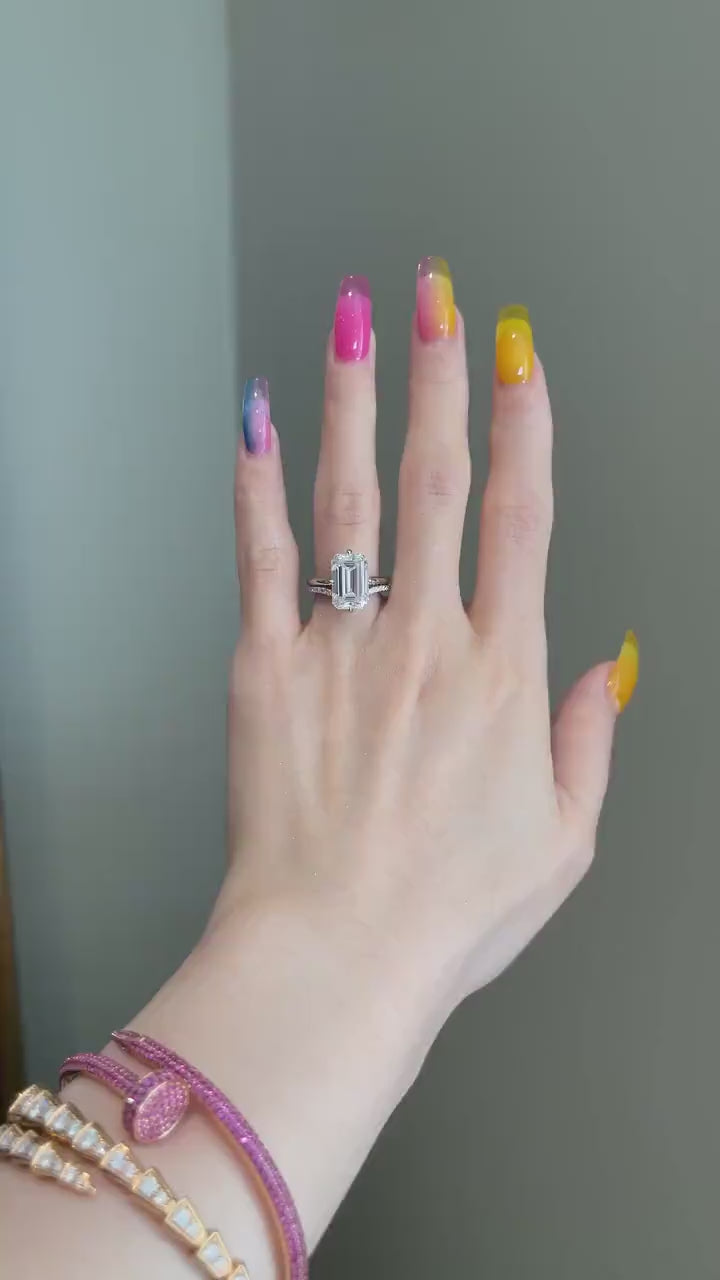 Emerald Cut Diamond Solitaire Moissanite Engagement Ring