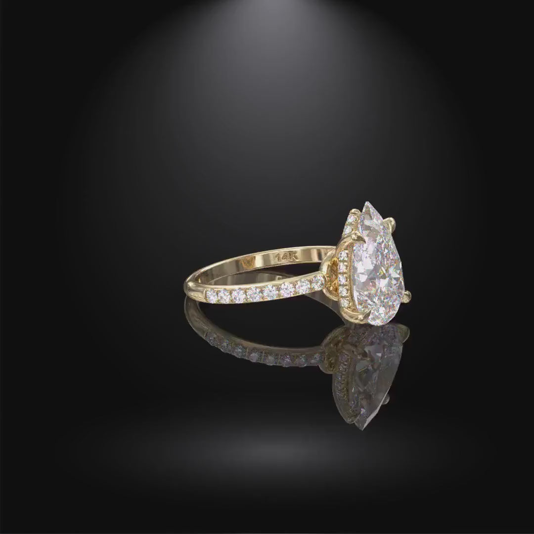 3CT Pear Diamond Hidden Halo Moissanite Engagement Ring