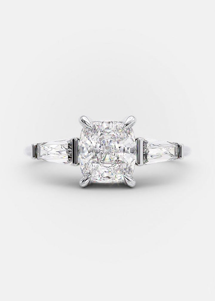 2.0ct Cushion Cut Moissanite Diamond 3 Stone Engagement Ring