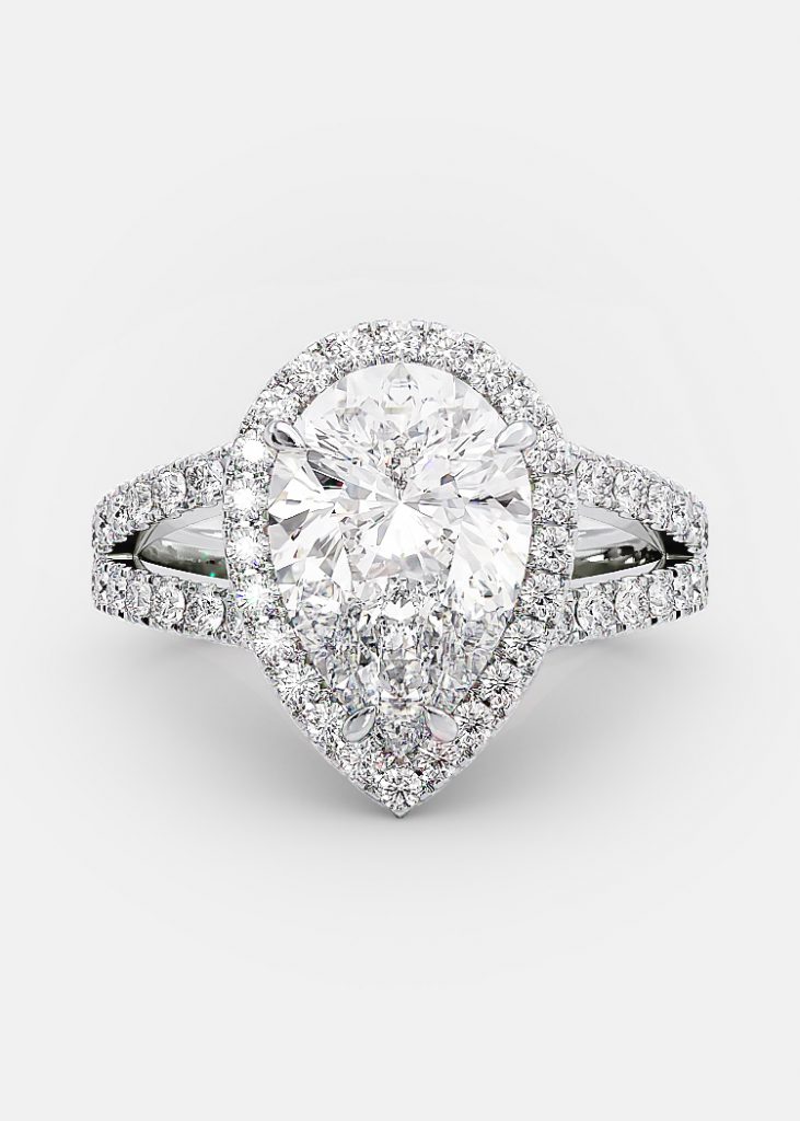 2.0ct Pear Cut Moissanite Diamond Split Shank Engagement Ring