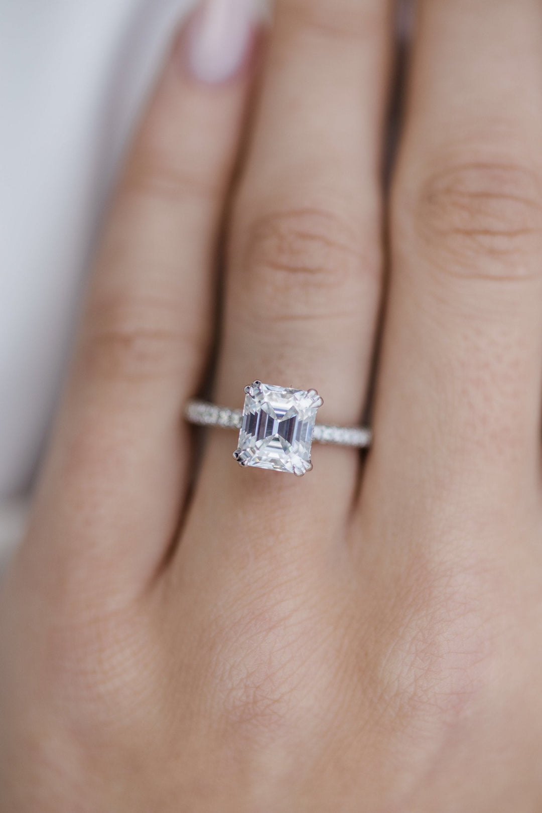 2.30CT Ascher Cut Hidden Halo Moissanite Diamond Engagement Ring