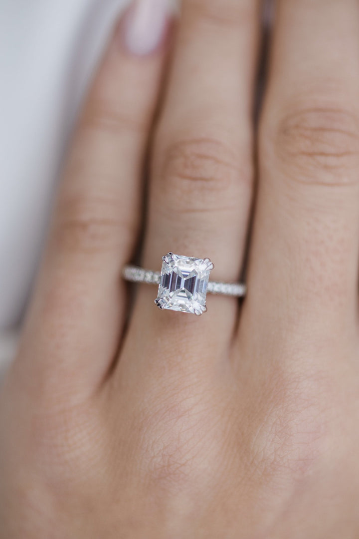 2.30CT Ascher Cut Hidden Halo Moissanite Diamond Engagement Ring