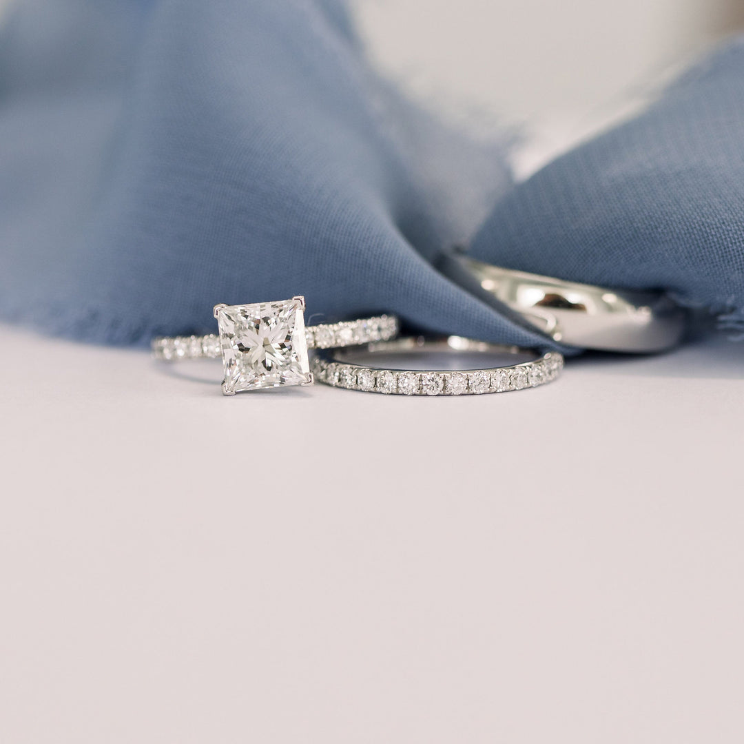 2.0CT Princess Cut Moissanite Petite Pave Diamond Engagement Ring