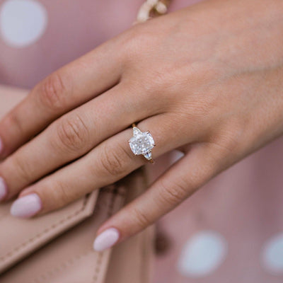 4.20CT Elongated Cushion Cut Three Stone Moissanite Diamond Engagement Ring