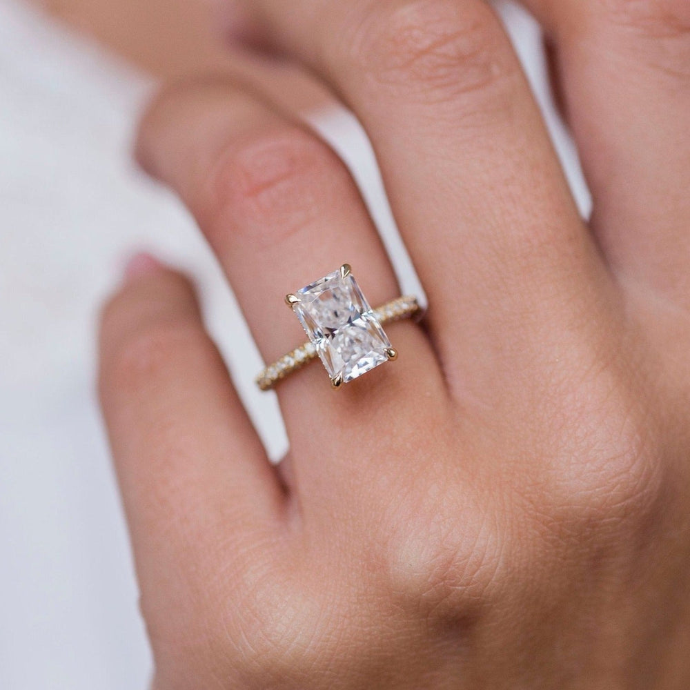3.0CT Elongated Radiant Cut Hidden Halo Moissanite Diamond Engagement Ring For Women