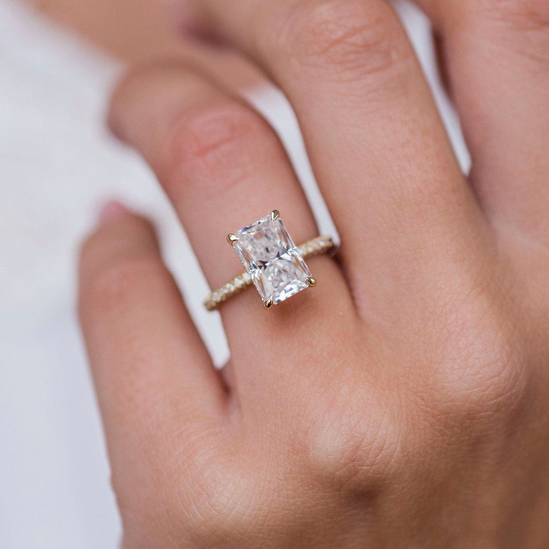 3.0CT Elongated Radiant Cut Hidden Halo Moissanite Diamond Engagement Ring For Women
