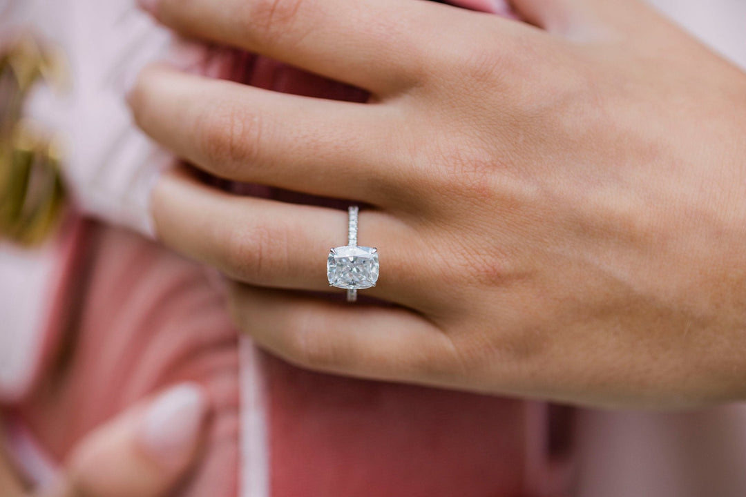 3.15 CT Cushion cut Hidden Halo Moissanite Engagement Ring