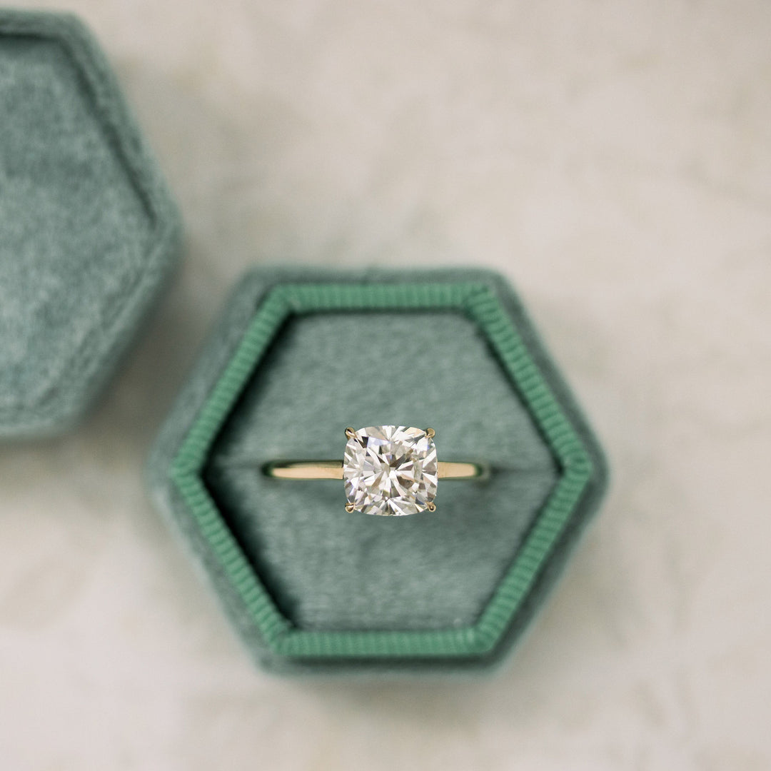 2.25ct Cushion Cut Moissanite Diamond Cathedral Solitaire Engagement Ring
