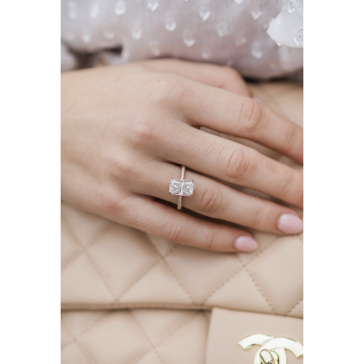 3.55 CT Radiant cut Hidden halo Moissanite Engagement Ring