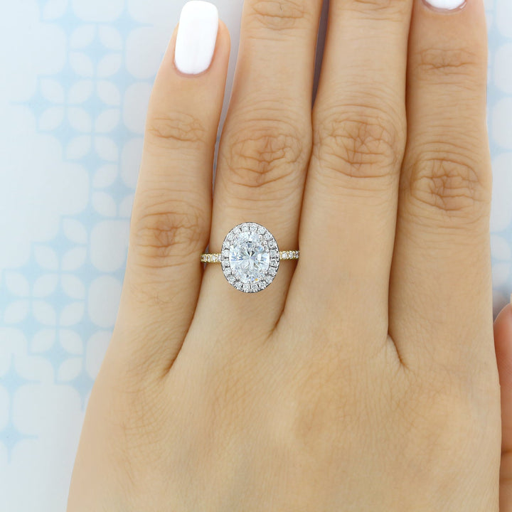 1.93CT Oval Cut Halo Moissanite Engagement Ring in 18K Yellow Gold