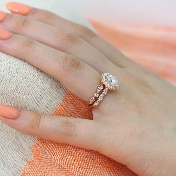 1.50ct Oval Moissanite Halo Engagement Ring With Matching Diamond Band