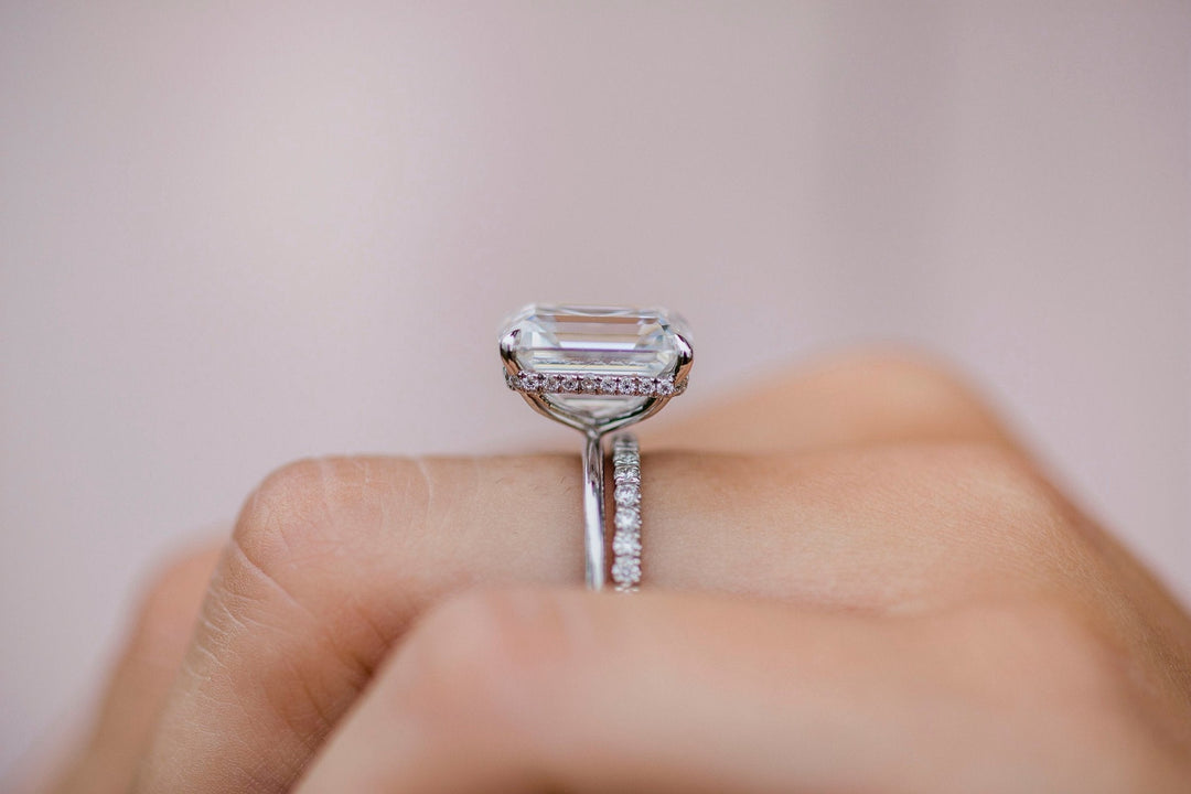 5.0CT Emerald Cut Hidden Halo Moissanite Diamond Engagement Ring