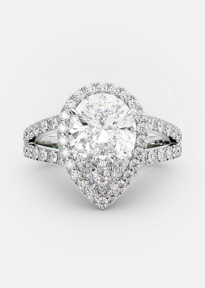 2.0ct Pear Cut Moissanite Diamond Split Shank Engagement Ring