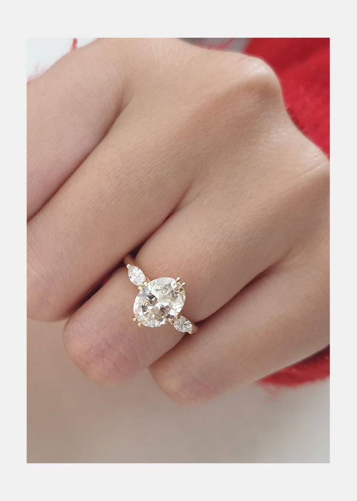 3 Stone Oval Cut Diamond 14K Yellow Gold Engagement Ring