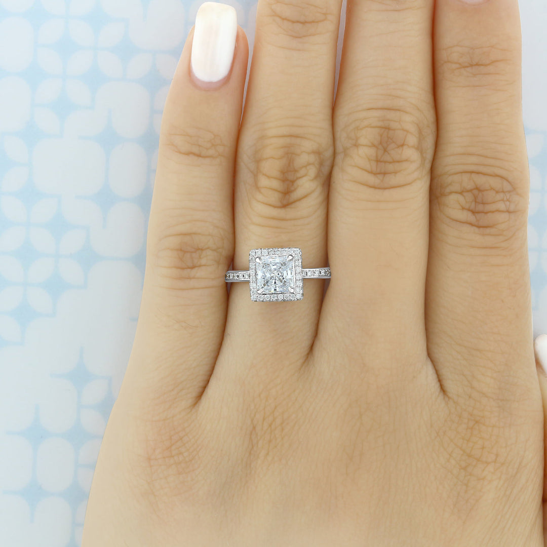 1.5 ct  Princess cut Halo  Moissanite solitaire  Engagement Ring