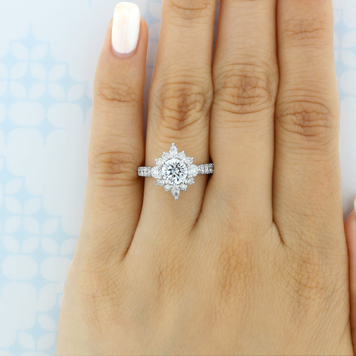 1.0 ct  Round  cut Gabriel Halo   Moissanite solitaire  Engagement Ring