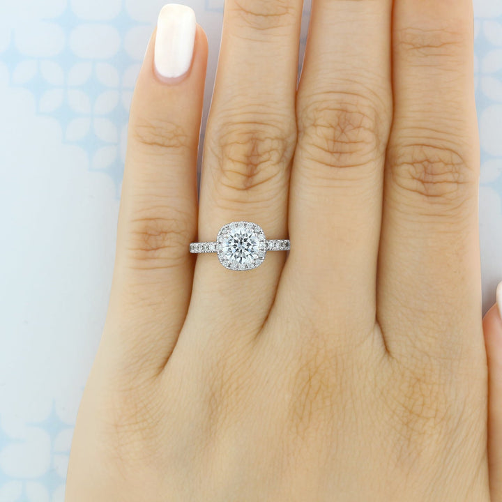 1.0ct Round Brilliant Halo 4 Prong Moissanite Solitaire Engagement Ring