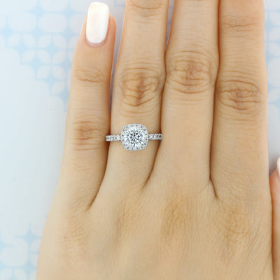 1.0ct Round Brilliant Halo 4 Prong Moissanite Solitaire Engagement Ring