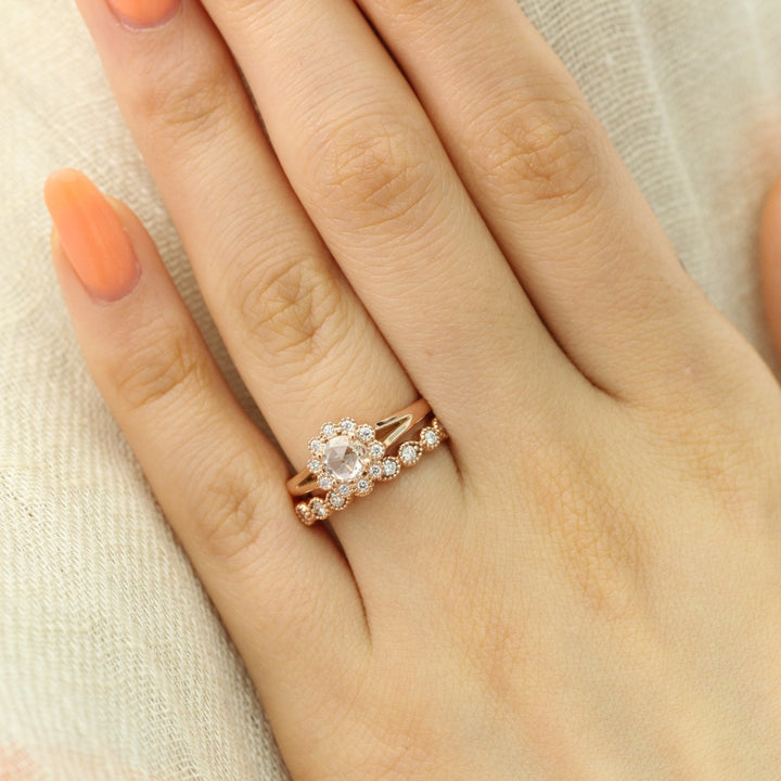 Round Cut Moissanite Ring With  Diamond Band