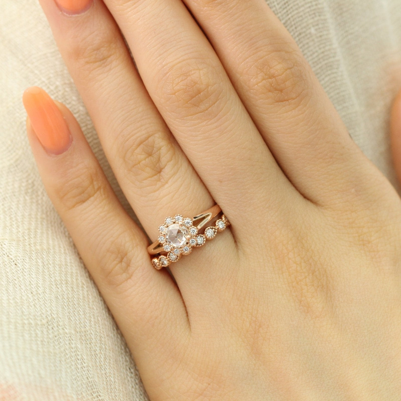 Round Cut Moissanite Ring With  Diamond Band