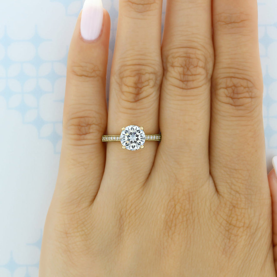 2.0CT Round Cut Vintage Style Moissanite Engagement Ring