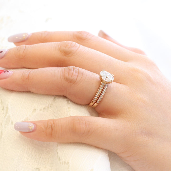 2.0ct Oval Moissanite Channel Set Engagement Ring with Matching Wedding Band