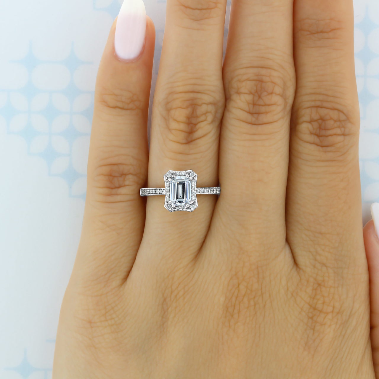 1.60CT Emerald Cut Double Prong Setting Moissanite Engagement Ring