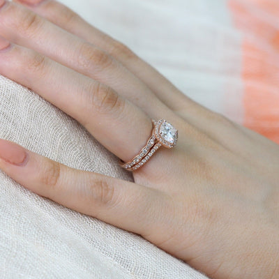 Cushion Cut Halo Pave Ring With Scalloped Diamond Band