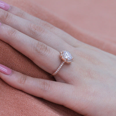 Cushion cut moissanite with bridal band set 14k in rose gold